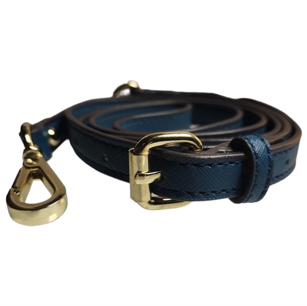 PURSE STRAP DARK BLUE TEAL VEGAN LEATHER GOLD HARDWARE